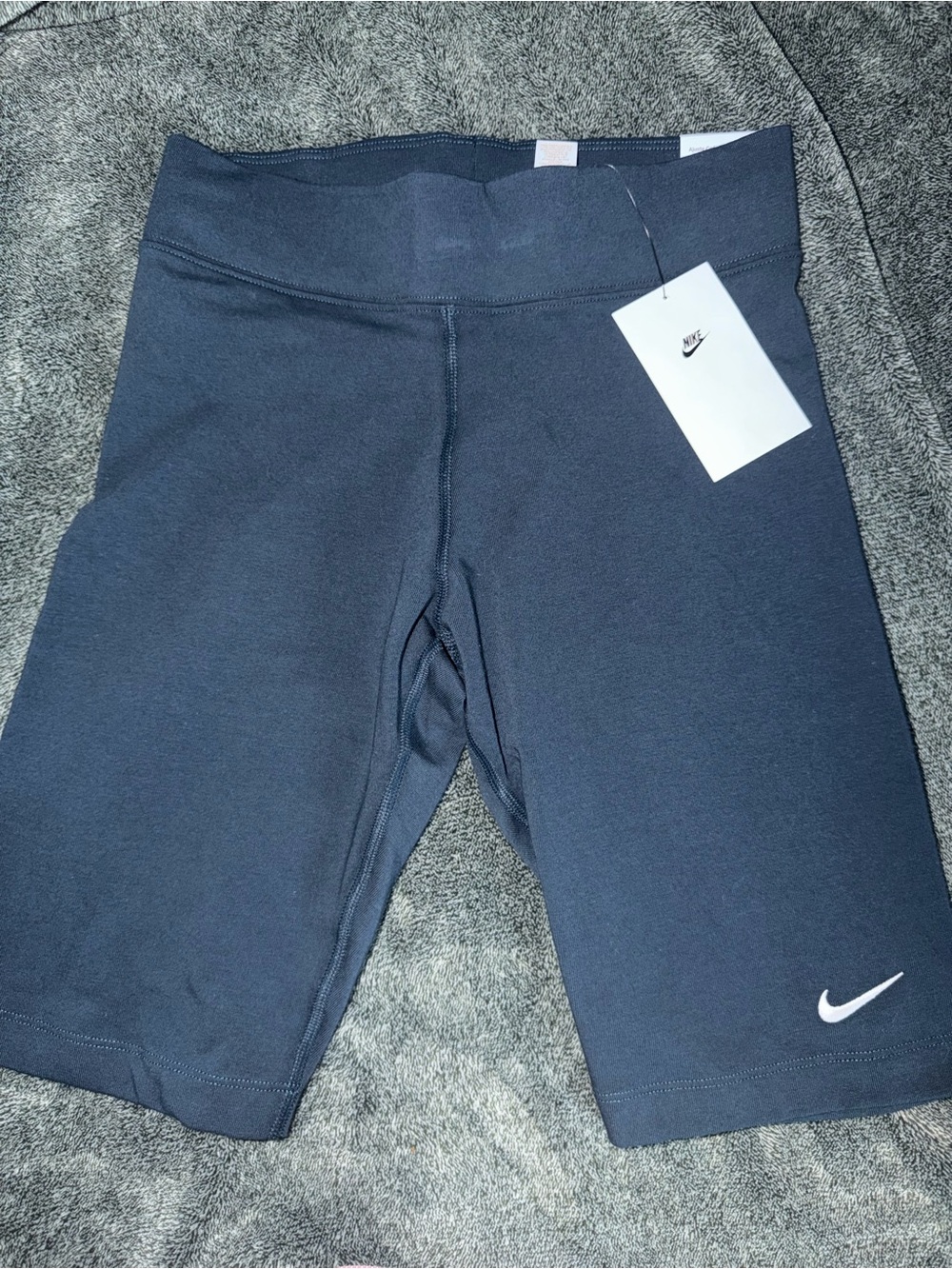 Nike Dark Blue Workout Bike Shorts with White Swoosh Tag